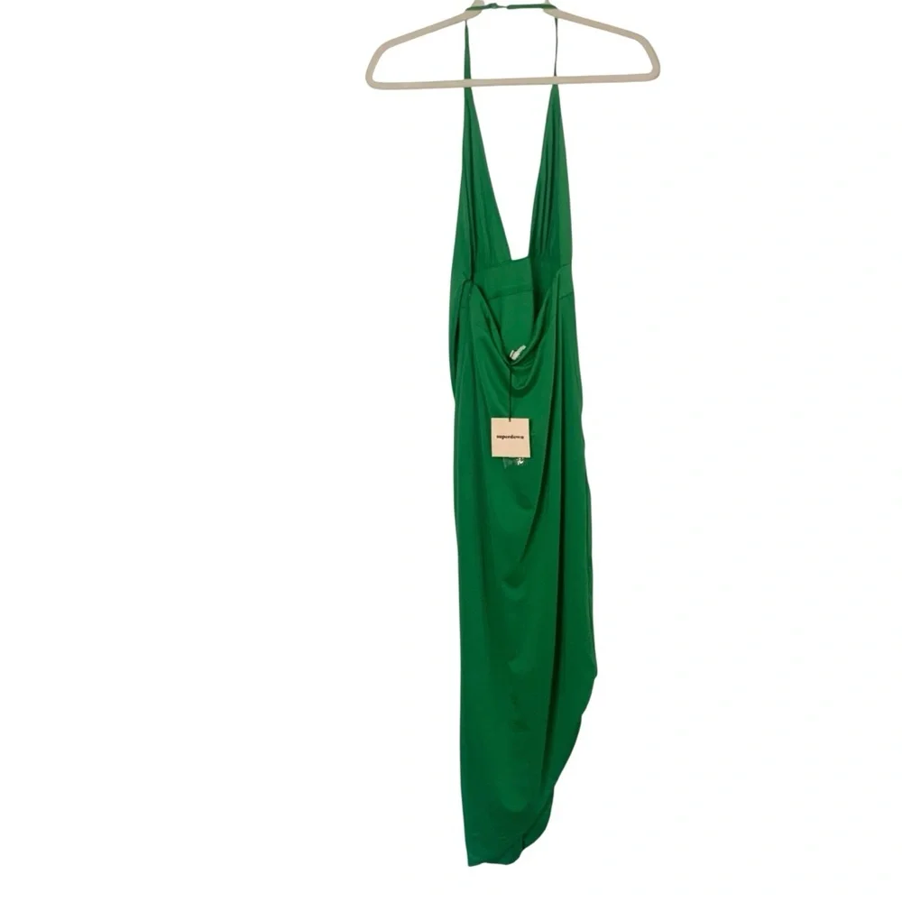 NWT Revolve Superdown XS Glamorous Green Halter Grecian Goddess Dress High Slit